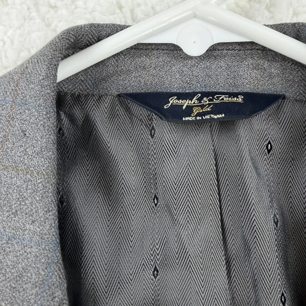 Joseph & Feiss Sport Coat Mens 42 Short Gray‎ Plaid Wool Two Button Notch Lapel